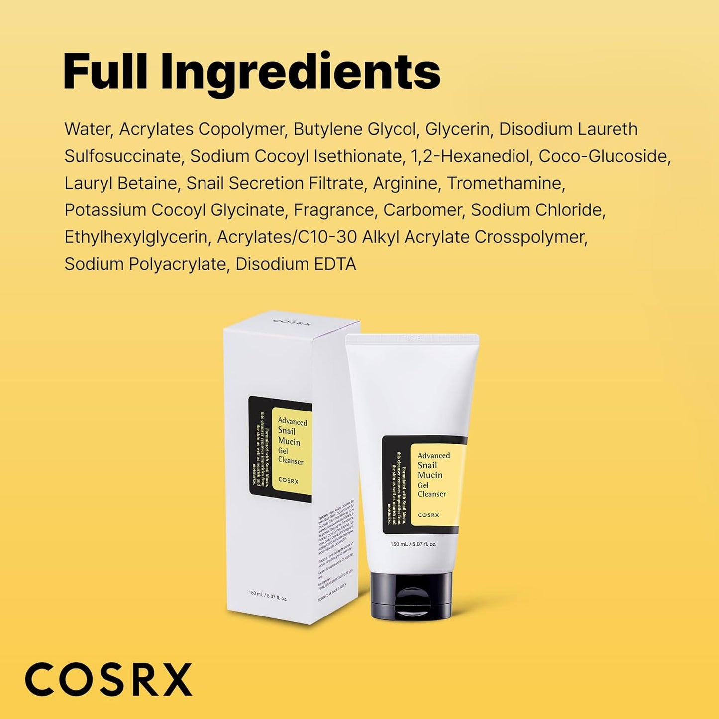 COSRX_Advanced_Snail_Mucin_Gel_Cleanser,_5.07_Fl_Oz_/_150_mL,_Rich_Daily_Deep_Cleansing_Gel_for_Dry_&_Sensitive_Skin,_Korean_Skin_Care,_Not_Tested_on_Animals,_No_Parabens