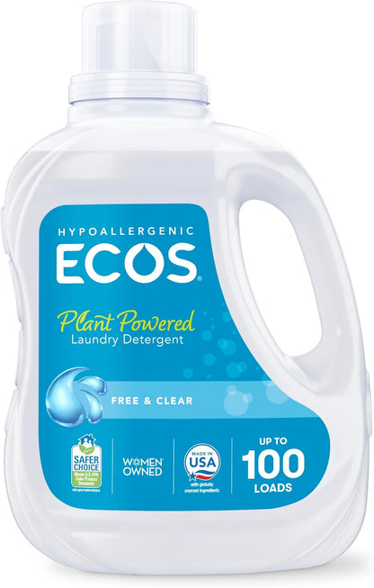 ECOS_Laundry_Detergent_Liquid,_100_Loads_-_Dermatologist_Tested_Laundry_Soap_-_Hypoallergenic,_EPA_Safer_Choice_Certified,_Plant-Powered_-_Free_&_Clear,_100_Fl_Oz