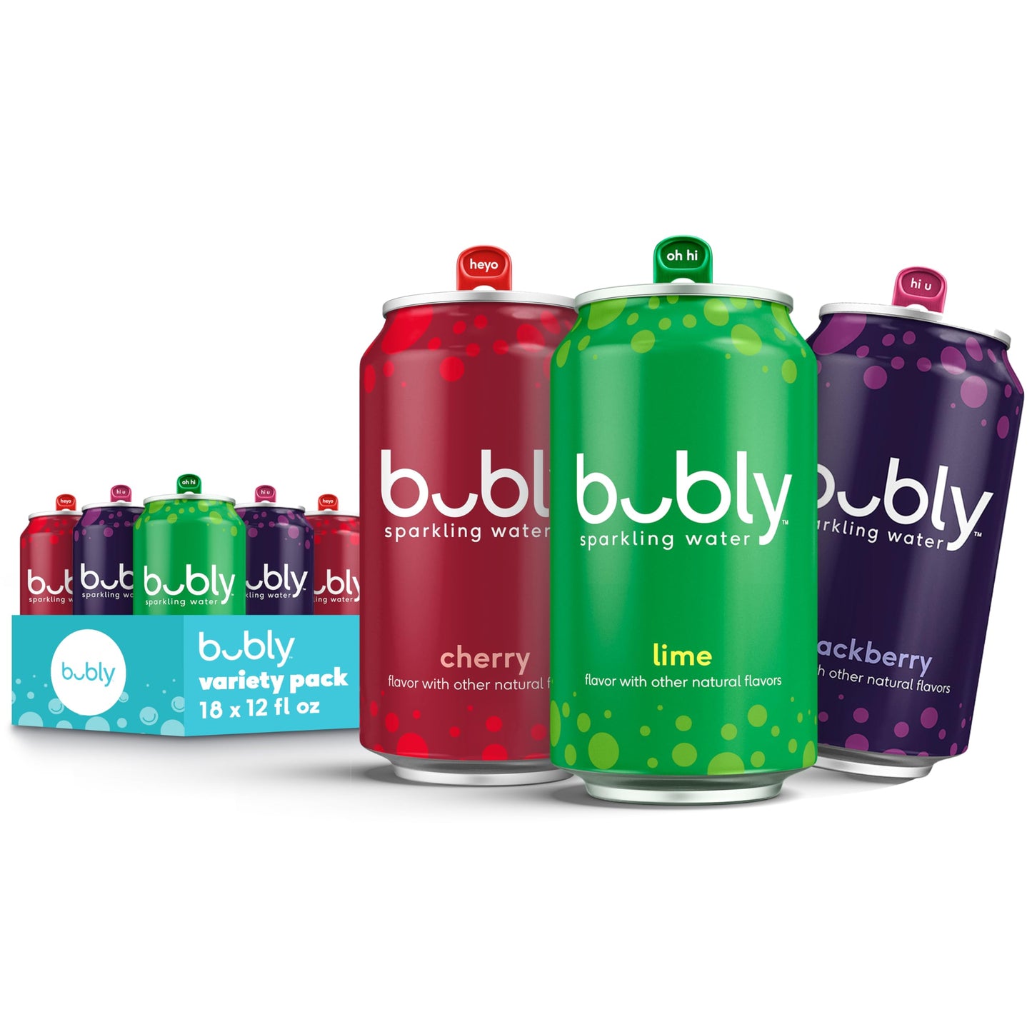 bubly Sparkling Water, Lime Yours 3 Flavor Variety Pack (Lime, Cherry, Blackberry), Zero Sugar &amp;amp; Zero Calories, Seltzer Water, 12 Fl Oz Cans (Pack of 18)