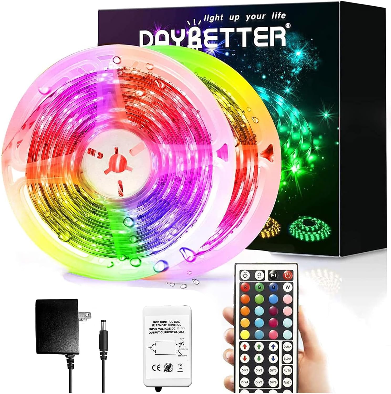DAYBETTER_Led_Strip_Lights_Waterproof,_16.4ft/32.8ft/50ft/65.6ft_Led_Tape_Lights_Color_Changing_LEDs_Light_Strips_Kit_with_44_Keys_Ir_Remote_Controller_and_12v_Power_Supply_for_Indoor_Outdoor_Use