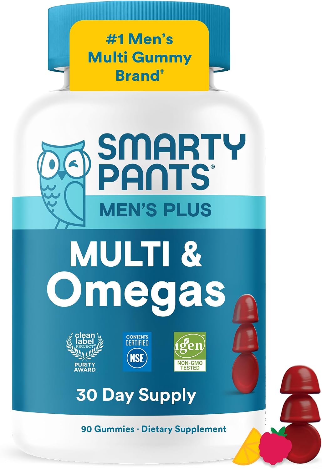 SmartyPants_Men's_Multivitamin_Gummies_with_Omega_3_DHA/EPA,_Methylfolate,_Vitamin_D3,_C,_B12,_B6,_A,_K,_Zinc,_Raspberry_Lemonade_Flavor,_90_Count_(30_Day_Supply)