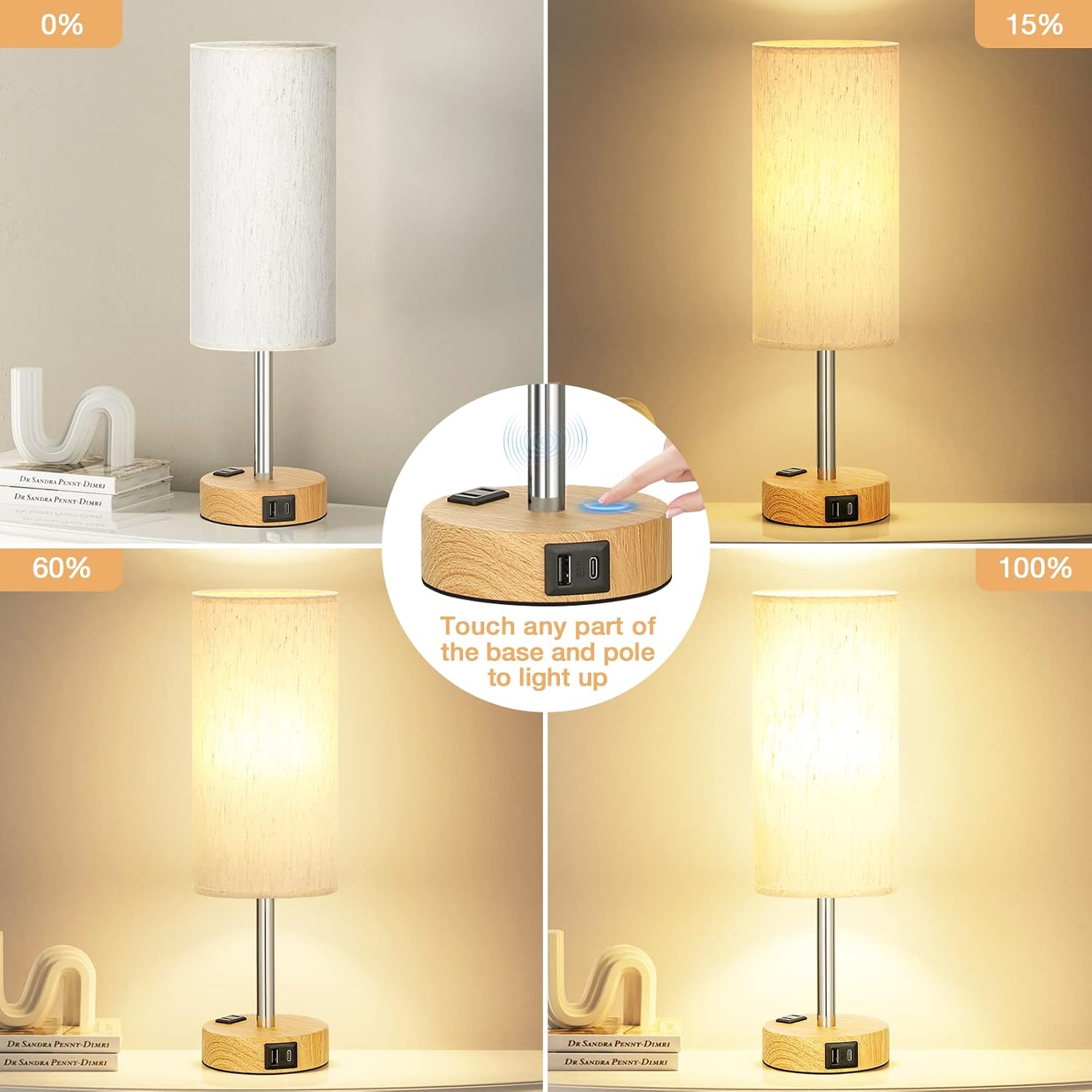 Bedside_Table_Lamp_for_Bedroom_-_3_Way_Dimmable_Touch_Lamp_USB_C_Charging_Ports_and_AC_Outlet,_Small_Lamp_Wood_Base_Round_Flaxen_Fabric_Shade_for_Living_Room,_Desk,_LED_Bulb_Included