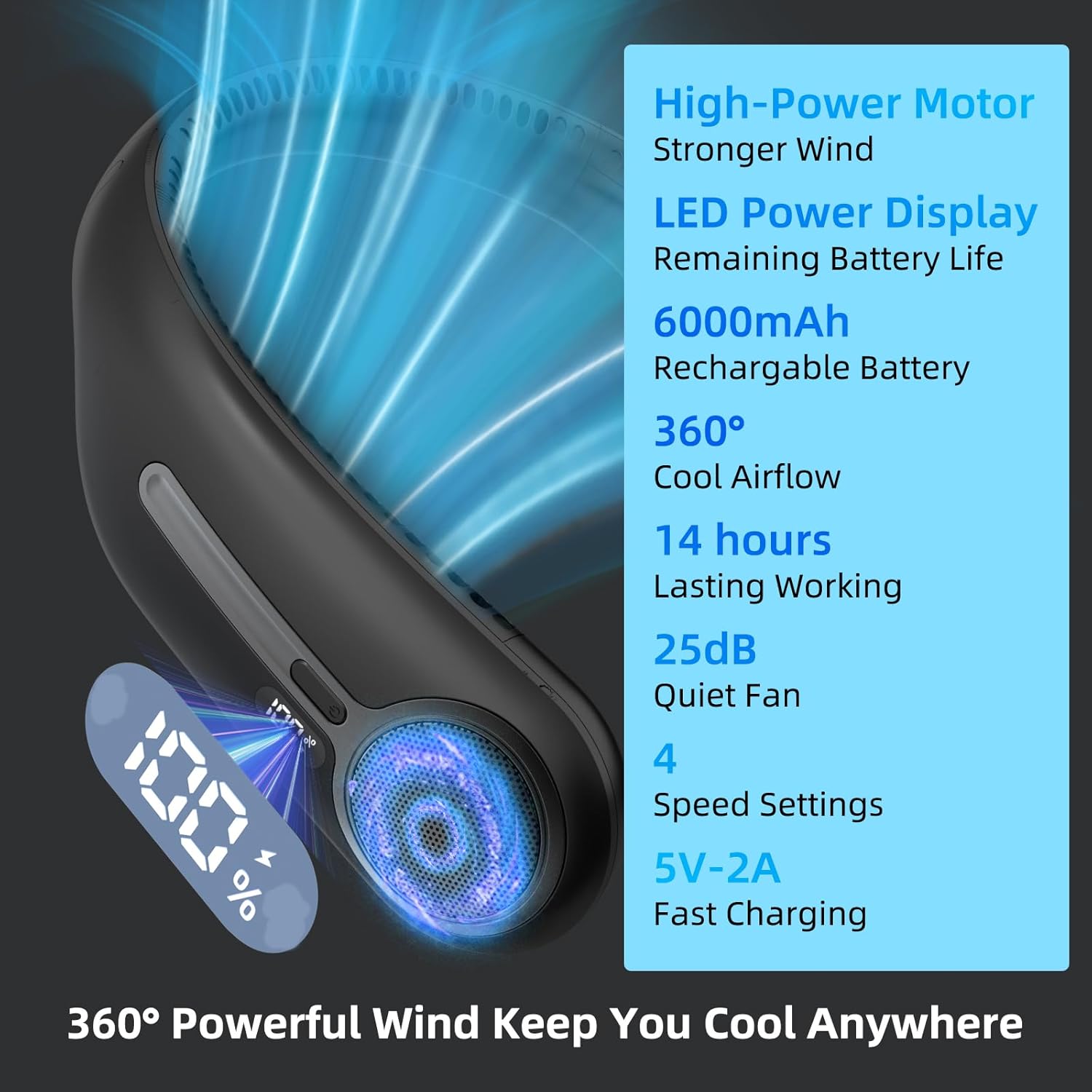 Portable_Neck_Fan,Hands_Free_Personal_Wearable_Bladeless_Fan,6000mAh_USB_Rechargeable,360°_Cooling,LED_Display,4-Speeds,Birthday_Gifts_for_Men_Women_Dad_Mom,Fathers_Day,Mothers_Day_Gifts_(Black)