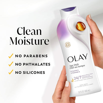 Olay_Body_Wash_for_Women,_Age_Defying_with_Vitamin_E,_24hr_Moisturizing,_Hydrating_&_Refreshing,_B3_Vitamin_Complex,_Free_of_Parabens_&_Phthalates,_for_All_Skin_Types,_Scented,_22_fl_oz_(Pack_of_4)