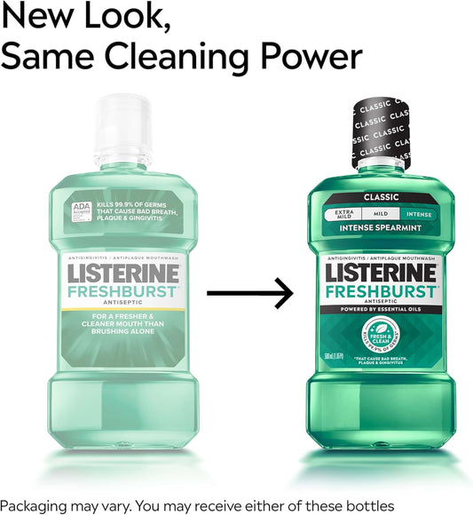 Listerine_Freshburst_Intense_Antiseptic_Mouthwash_for_Bad_Breath,_Kills_99.9%_of_Germs_that_Cause_Bad_Breath_&_Fight_Plaque_&_Gingivitis,_ADA_Accepted_Mouthwash,_Intense_Spearmint,_250_mL