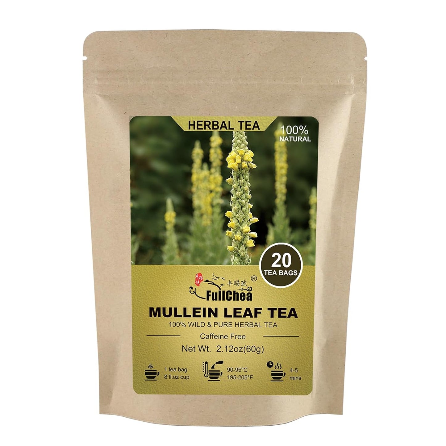 FullChea_-_Mullein_Leaf_Tea_Bags,_20_Teabags,_3g/bag_For_Lungs_-_Non-GMO_-_Caffeine-free_-_Natural_Healthy_Herbal_Tea