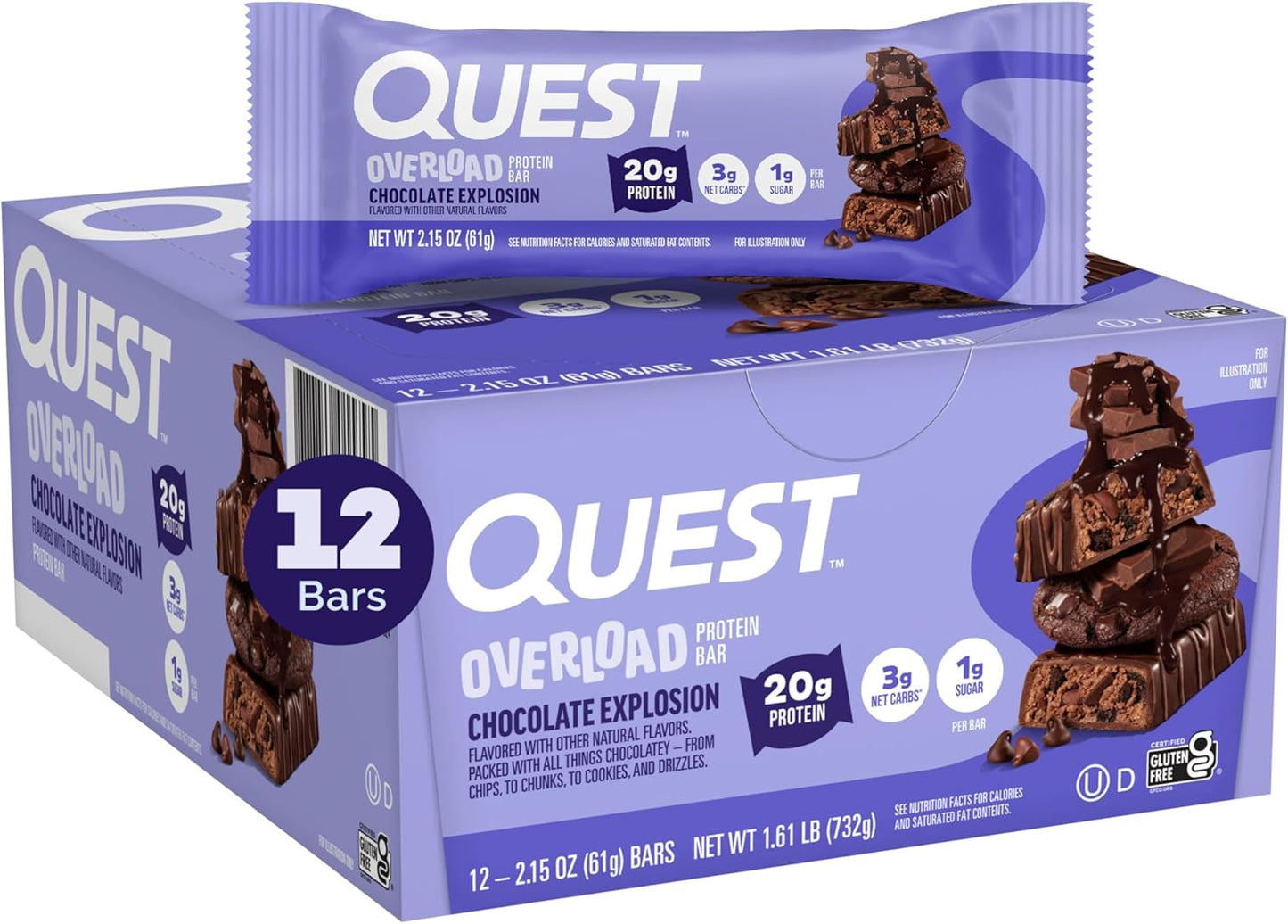 Quest_Nutrition_Overload_Protein_Bars,_Chocolate_Explosion,_20g_Protein,_1g_Sugar,_3g_Net_Carbs,_Gluten_Free,_12_Count