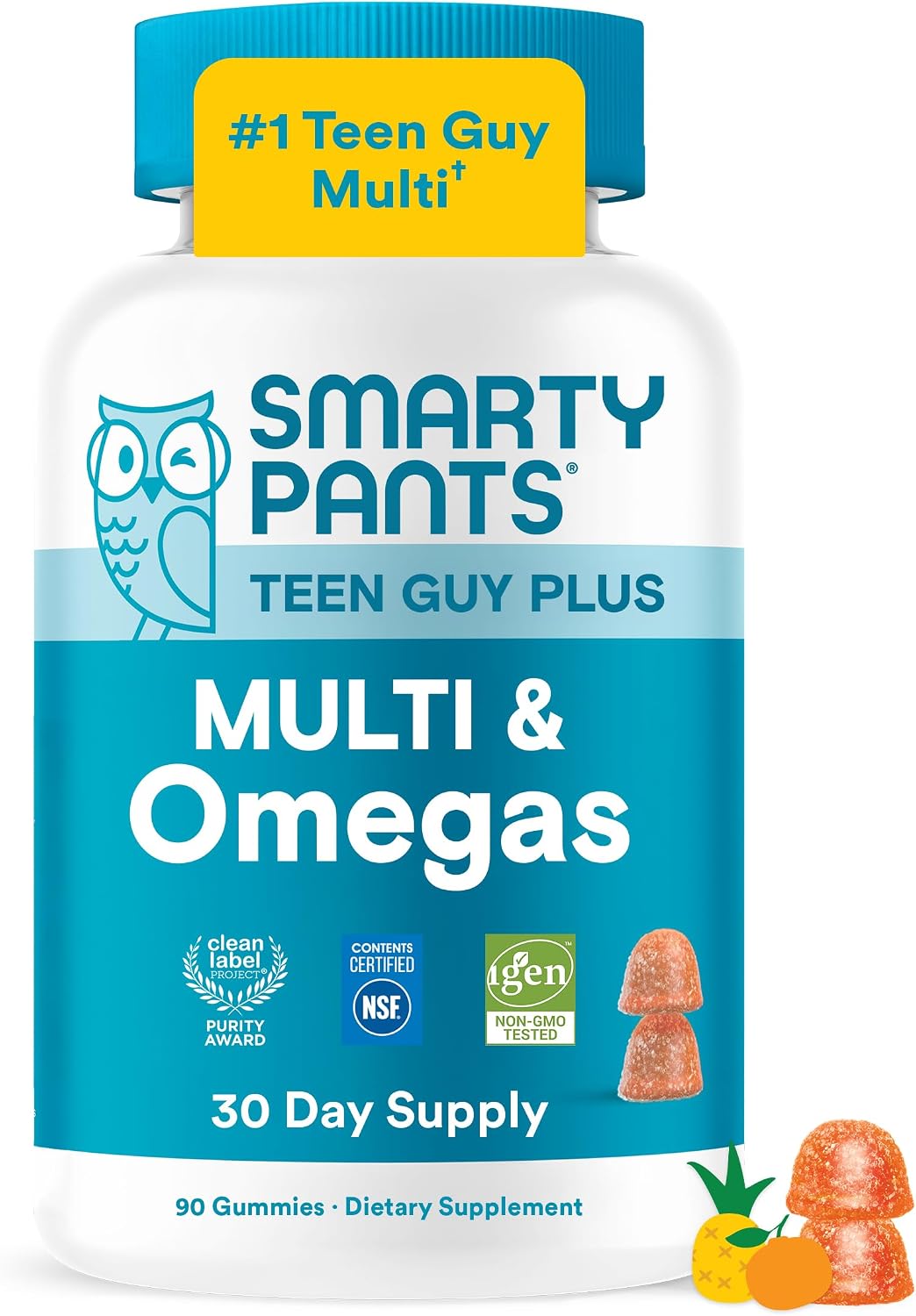 SmartyPants_Teen_Guy_Plus_Multi_&_Omegas_Multivitamin_Gummies_with_Omega_3_DHA/EPA,_Vitamins_D3,_C,_B12,_B6,_A,_K,_Zinc,_Folate,_Gluten_Free,_Clean_Label,_Pineapple_Orange,_60_Gummies_(30_Day_Supply)