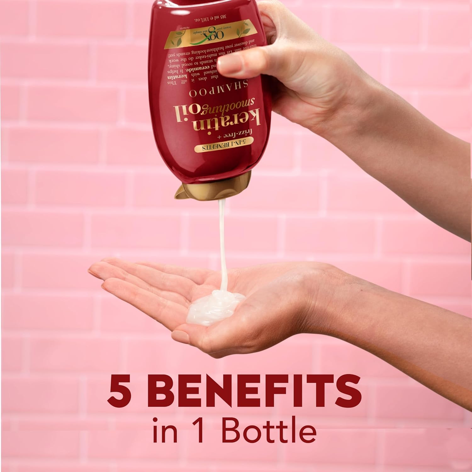 OGX_Frizz-Free_+_Keratin_Smoothing_Oil_Shampoo,_5_in_1,_for_Frizzy_Hair,_Shiny_Hair,_13_Fl_Oz