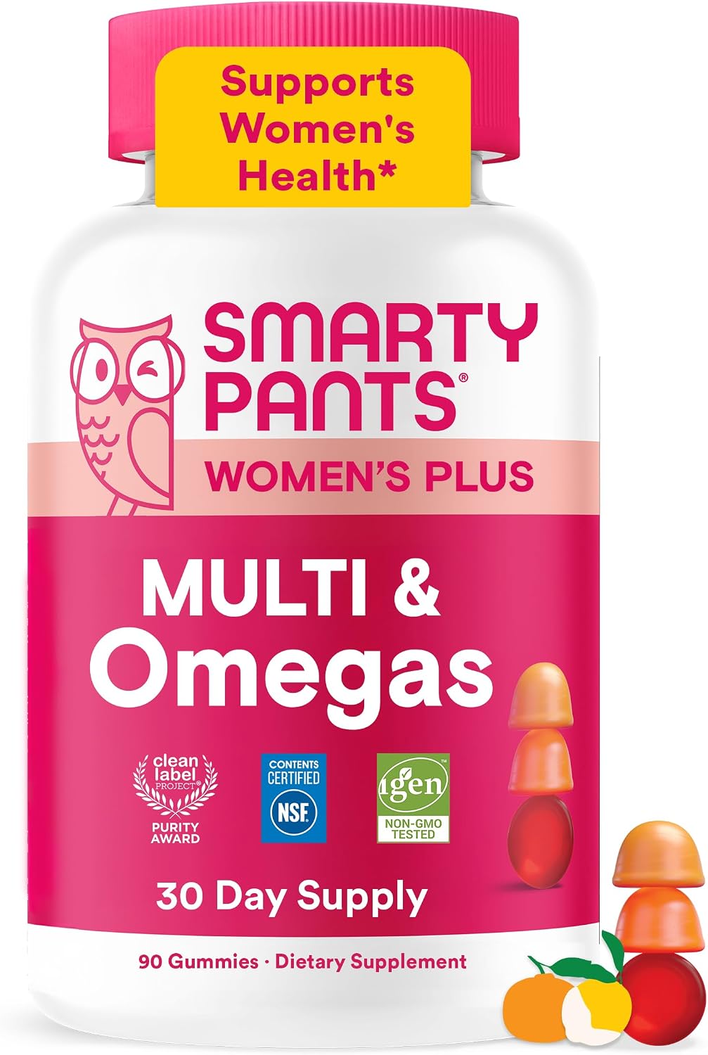 SmartyPants_Women's_Multivitamin_Gummies,_Omega_3_DHA/EPA,_Methylfolate,_CoQ10,_Vitamin_D3,_C,_B12,_B6,_A,_K,_Zinc,_Three_Fruit_Flavors,_90_Count_(30_Day_Supply)