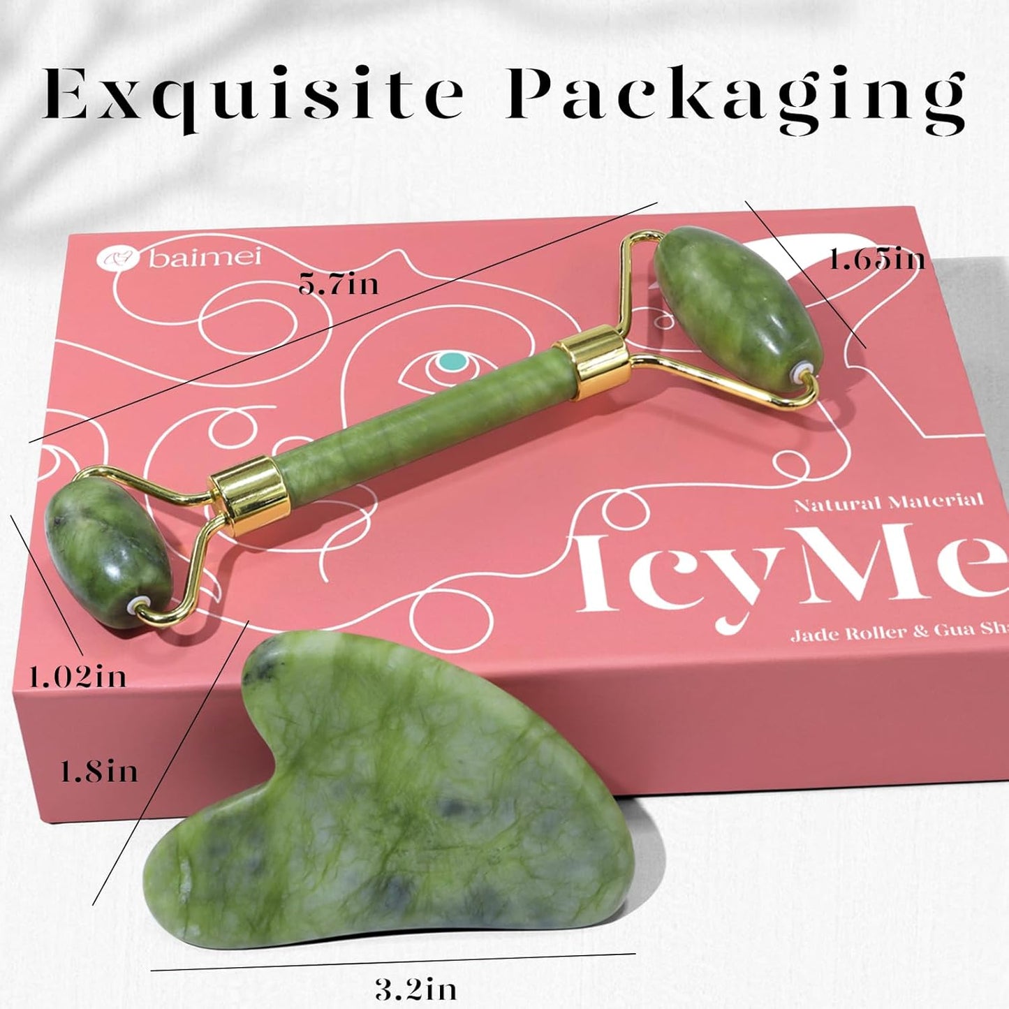 BAIMEI_IcyMe_Gua_Sha_&_Jade_Roller_Facial_Tools_Face_Roller_and_Gua_Sha_Set_for_Puffiness_and_Redness_Reducing_Skin_Care_Routine,_Self_Care_for_Men_Women_-_Green