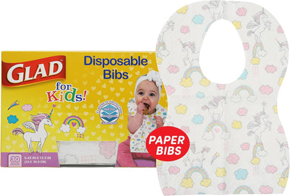 Glad_for_Kids_Unicorn_Disposable_Paper_Bibs_with_Crumb_Catcher,_Absorbent_Leakproof_Bibs_for_Toddlers_and_Babies,_Mess_Free_Feeding,_Crafts,_Parties,_and_Travel_Use,_30_Count