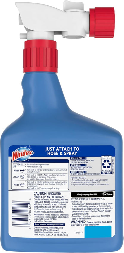 Windex_Outdoor_Window_and_Glass_Cleaner_for_Hose_Ammonia_Free,_Concentrated_Formula_for_Deep_Outdoor_Clean,_Patio_Cleaner,_Compatible_With_All_Hoses,_32_Fl_Oz_(Pack_of_2)