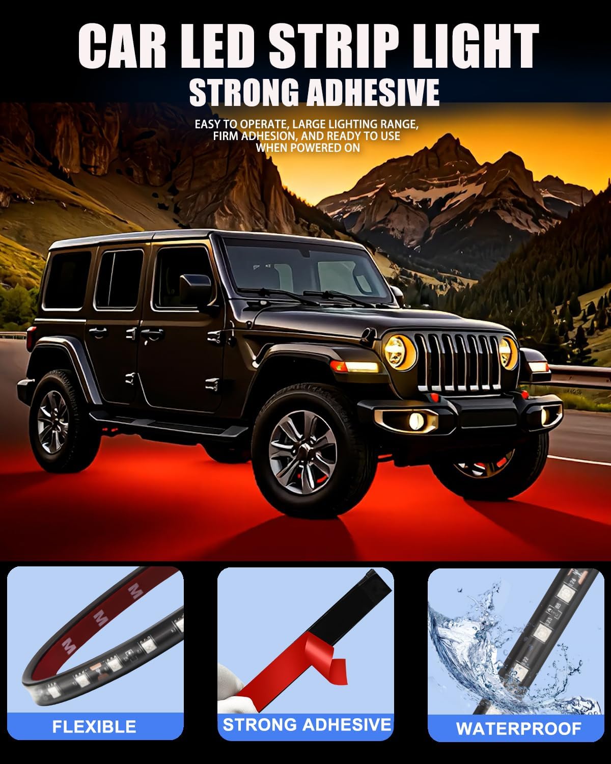 Keiurot_12V_Led_Light_Strip_32CM_Waterproof_LEDs_Light_Strips_for_Cars_Motorcycles_Golf_Cart_Interior_&_Exterior_Marine_Boat_Red/Blue/Green/ICE_Blue/White/Pink/Amber__Led_Strip_Lights_5050_18SMD,Pack_of_4