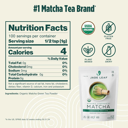 Jade_Leaf_Matcha_Organic_Ceremonial_Grade_Matcha_Green_Tea_Powder_-_100%_Pure_Japanese_First_Harvest_Green_Tea_for_Ceremonies,_Usucha,_Lattes_100g_/_3.53_Ounce_Pouch_(Pack_of_1)