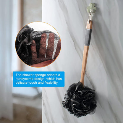 AmazerBath_Shower_Sponge_Loofah_Back_Scrubber,_PE_Soft_Mesh_Loofah_Body_Scrubber_with_Long_Wooden_Handle,_Bath_Sponge_for_Men_Women_(Black)