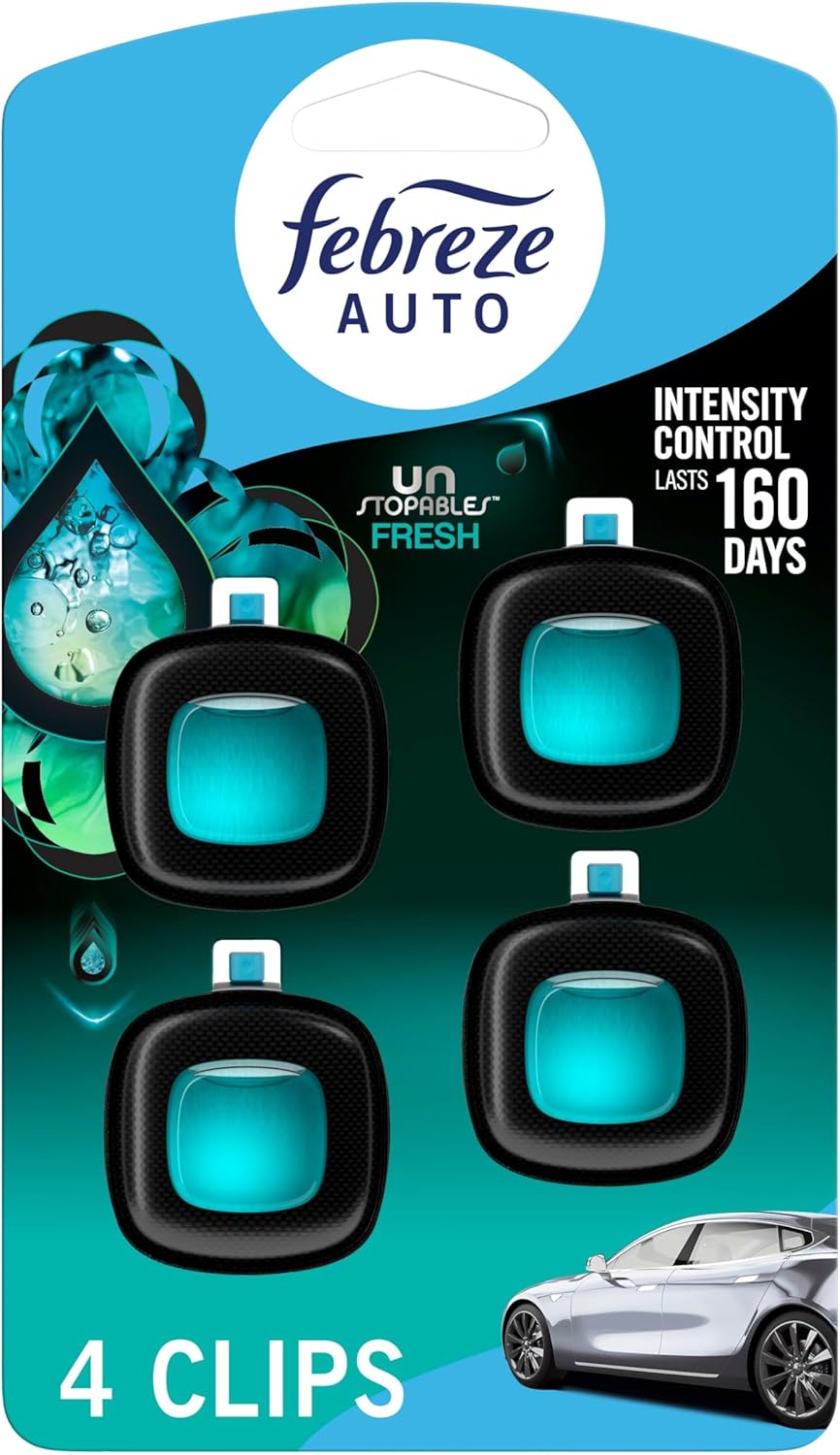 Febreze_Car_Air_Freshener,_Odor-Fighting_Automotive_Vent_Clip,_Scented_Car_Accessories,_Long_Lasting_for_Strong_Odors,_Unstopables_Fresh_Scent,_.07_fl_oz,_4_Count