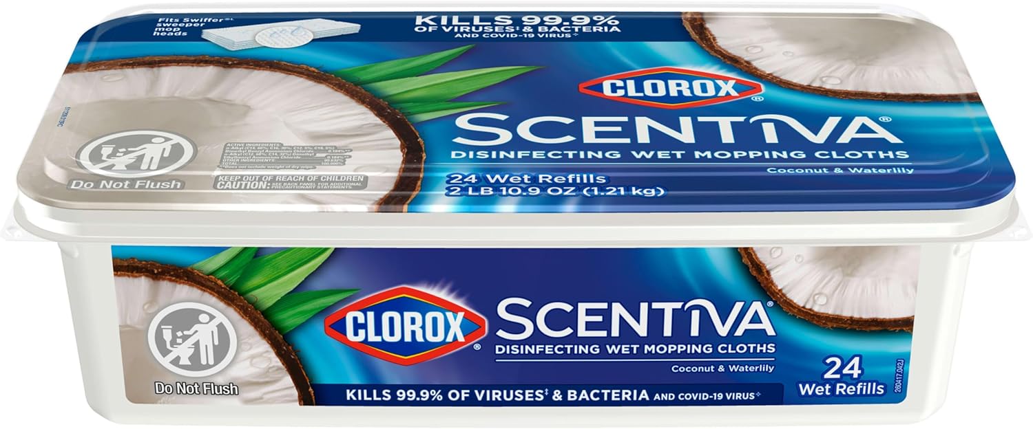 Clorox_Scentiva_Disinfecting_Wet_Mop_Pad,_Disposable_Mop_Heads,_Coconut_and_Waterlily,_2_Packs,_24_Wet_Refills_Per_Pack_(Package_May_Vary)