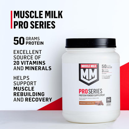 Muscle_Milk_Pro_Series_Protein_Powder_Supplement,_Knockout_Chocolate,_5_Pound,_28_Servings,_50g_Protein,_3g_Sugar,_20_Vitamins_&_Minerals,_NSF_Certified_for_Sport,_Workout_Recovery