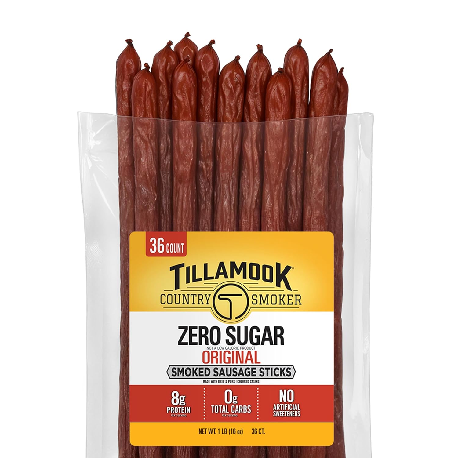 Tillamook_Country_Smoker_Smoked_Sausage,_Zero_Sugar,_Original,_16_Ounce_(36_Count_Meat_Sticks_Bulk_Pack)_Real_Hardwood_Smoked_Sausages,_Low_Carb,_High_Protein_Ready_to_Eat_Keto_Snack