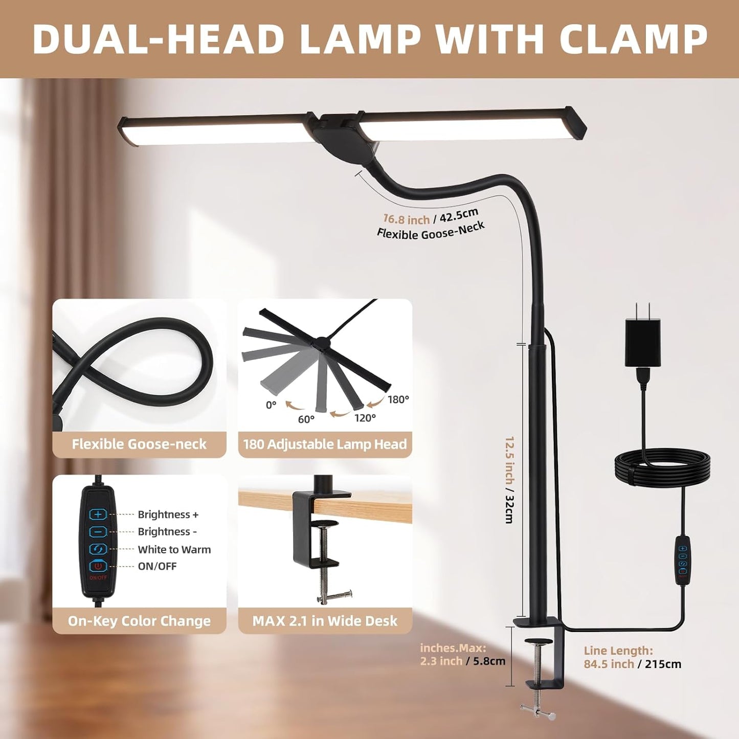 LED_Desk_Lamp_for_Home_Office,_Double_Head_Architect_Light_with_Clamp,_Computer_Monitor_Clip_on_Light,_3_Modes_and_10_Brightness,_Adjustable_Flexible_Goose-Neck,_Table_Task_Lamp,_Black