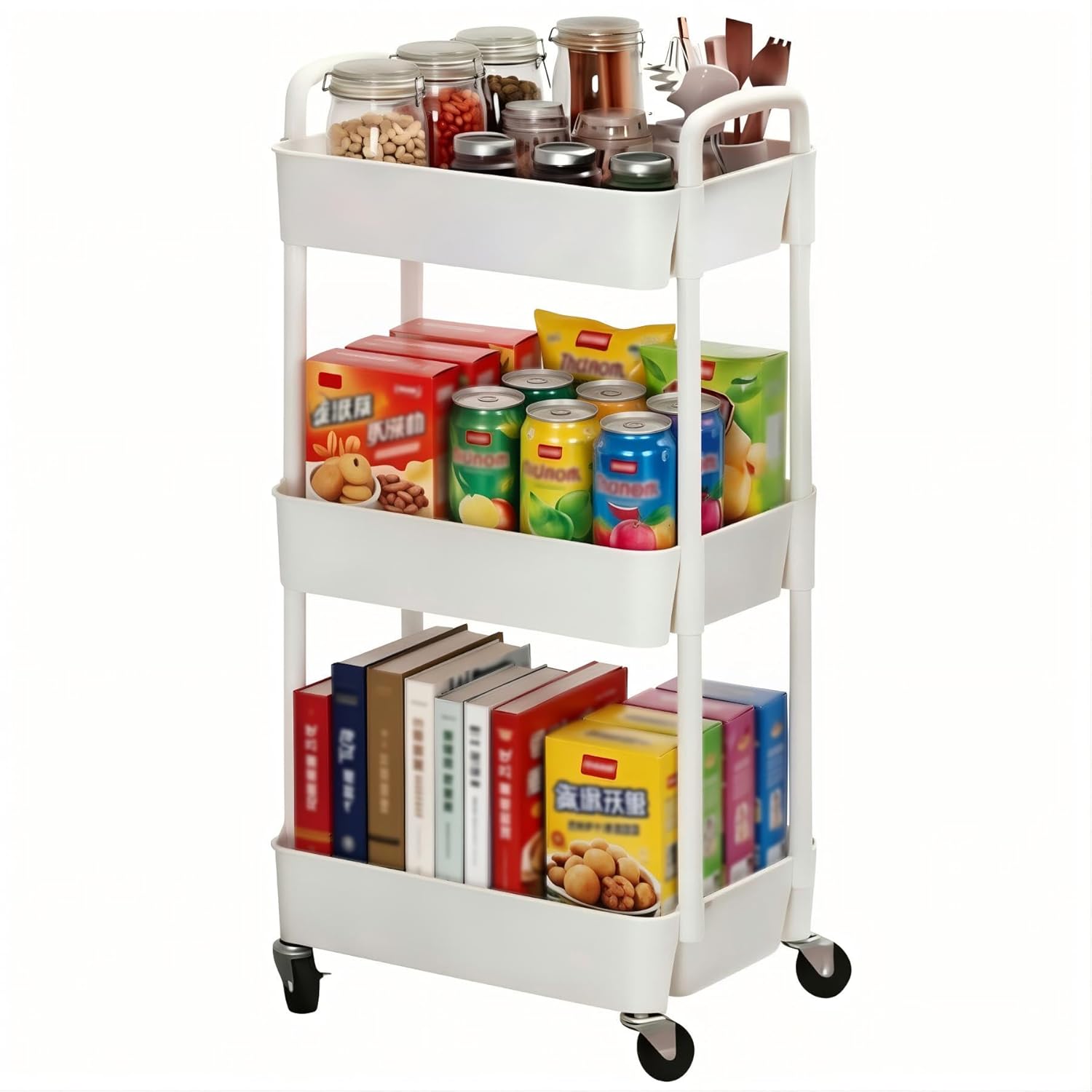 Sywhitta_3-Tier_Plastic_Rolling_Utility_Cart_with_Handle,_Multi-Functional_Storage_Trolley_for_Office,_Living_Room,_Kitchen,_Movable_Storage_Organizer_with_Wheels,_White