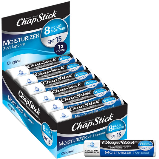 ChapStick_Moisturizer_2-in-1_Lipcare_SPF_15,_Original,_12-Pack_– 8-Hour_Sunscreen_Lip_Balm_with_Aloe_Vera_and_Vitamin_E,_0.15_Oz_Ea