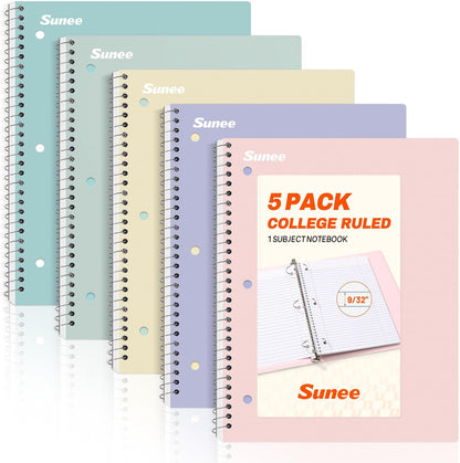SUNEE_Spiral_Notebooks,_1-Subject,_5_Pack,_College_Ruled_Paper,_8"_x_10-1/2",_70_Sheets_per_Notebook,3-Hole_Punched_Paper,_Pink,Purple,_Blue,_Green,_Yellow_Spiral_Lined_Notebooks_for_School,Work