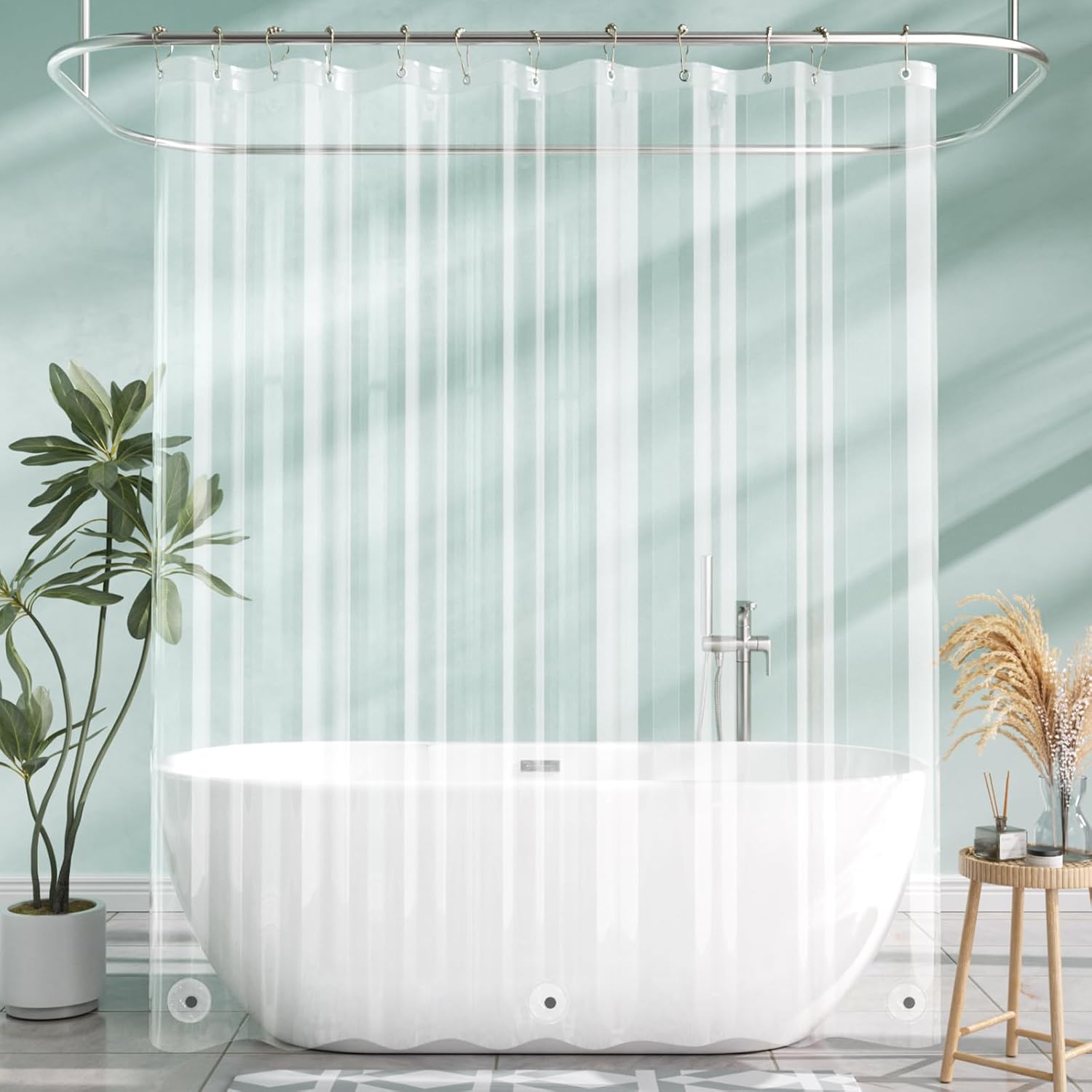 AmazerBath_Shower_Curtain_Liner,_72x72_Clear_Shower_Curtain_Liner,_Waterproof_Plastic_Shower_Liner,_Cute_Lightweight_PEVA_Shower_Curtain_for_Bathroom_with_3_Magnets_and_12_Rustproof_Metal_Grommets