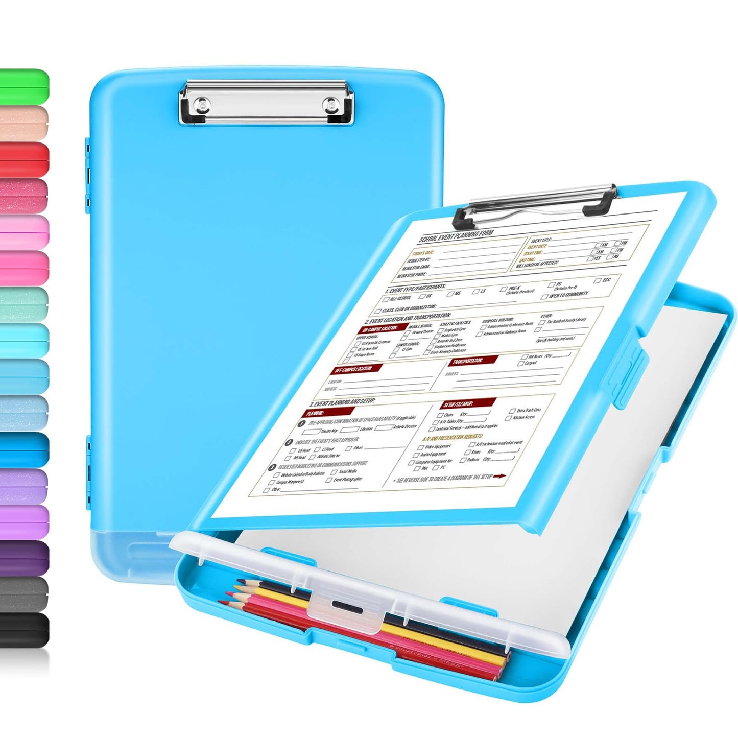 Sooez Clipboard with Storage, Clip Board 8.5 x 11 with Pen Holder, Plastic Organization Case Box for Letter Legal A4 Size Paper, Low Profile Clip, Nurses Teachers Must Haves, School &amp;amp; Office Supplies