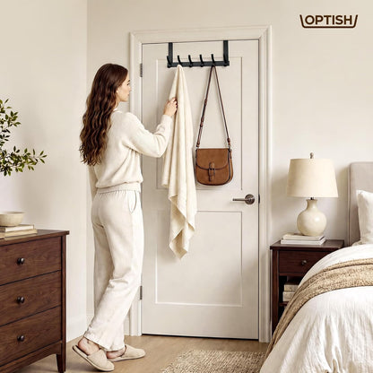 Optish_Over_The_Door_Hooks,_Door_Hanger_Hooks_for_Hanging,_Towel_Racks_for_Bathroom_with_12_Coat_Hook,_Coat_Rack_College_Dorm_Essentials_Bathroom_Accessories（1_Pack,_Black）