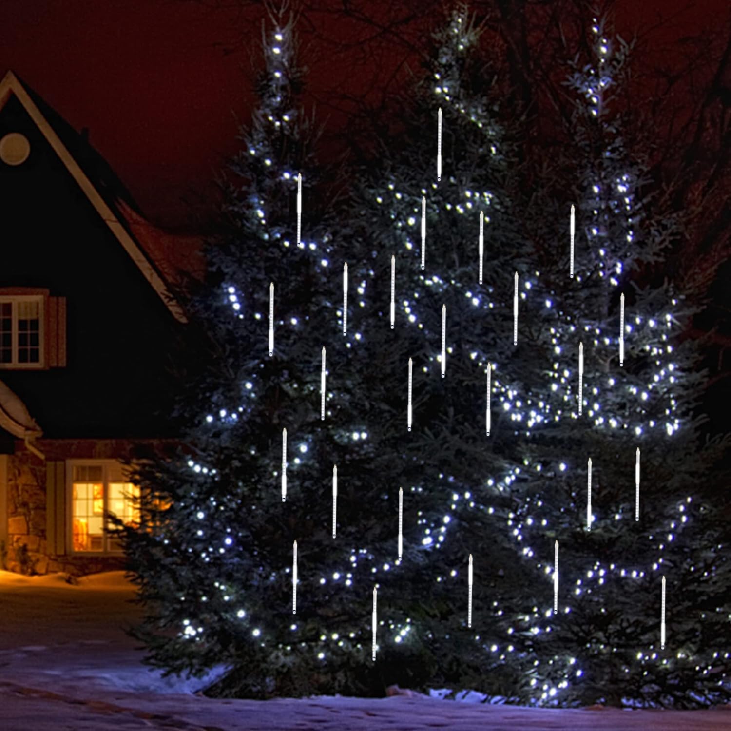 LJLNION_Meteor_Shower_Lights,_12_Inch_Outdoor_Icicle_Christmas_Lights,_8_Tubes_288_LED_Iciclelights_Snow_Falling_Light,_Connectable_Raindrop_Light,_Xmas_Wedding_Party_Tree_Holiday_Decor,_White
