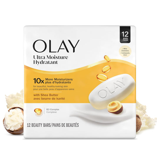 Olay_Beauty_Bar,_Ultra_Moisture,10x_More_Moisturizers,_Nourishing_Conditioners,_Smooth_&_Gentle_on_Skin,_Vitamin_B3_Complex,_For_All_Skin_Types,_Shea_Butter_Scent,_3.17_oz,_(Pack_of_12)