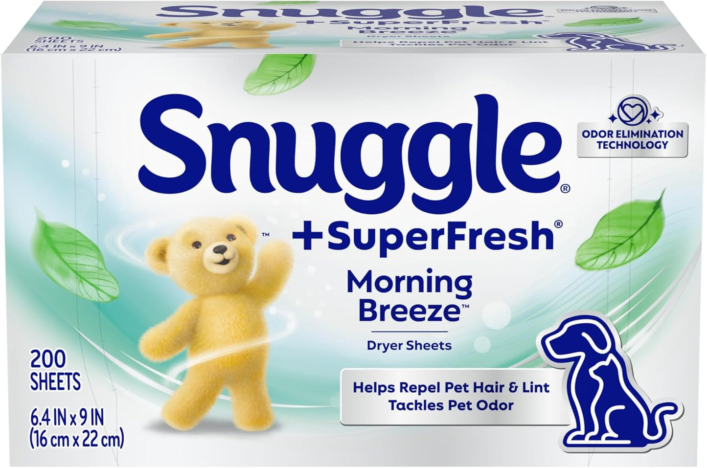 Snuggle_SuperFresh_Fabric_Softener_Dryer_Sheets,_200_Count,_Morning_Breeze,_Long-Lasting_Fresh_&_Clean_Scent,_Tackles_Pet_Odor,_Helps_Repel_Pet_Hair,_Reduces_Static_&_Fights_Wrinkles,_HE_Safe