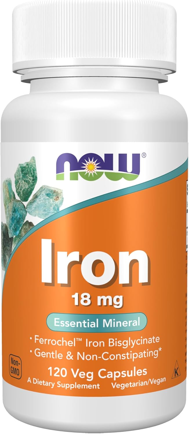 NOW_Foods_Supplements,_Iron_18_mg,_Non-Constipating*,_Essential_Mineral,_120_Veg_Capsules