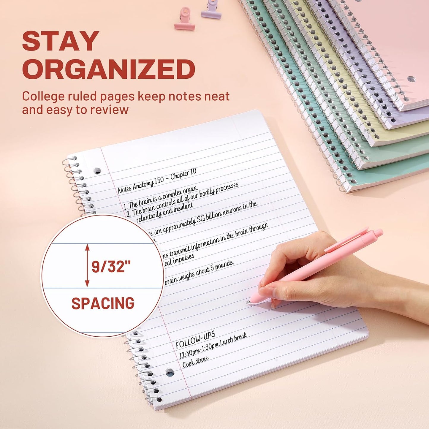 SUNEE_Spiral_Notebooks,_1-Subject,_5_Pack,_College_Ruled_Paper,_8"_x_10-1/2",_70_Sheets_per_Notebook,3-Hole_Punched_Paper,_Pink,Purple,_Blue,_Green,_Yellow_Spiral_Lined_Notebooks_for_School,Work
