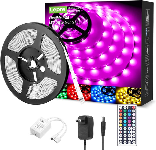 Lepro_RGB_LED_Strip_Lights,_Christmas_Decor,_16.4ft_Flexible_LED_Light_Strip,_5050_SMD_LED,_Color_Changing_Rope_Light_with_Remote_Controller_and_24V_Power_Supply_for_TV_Backlight,_Home,_Bedroom,_Bar