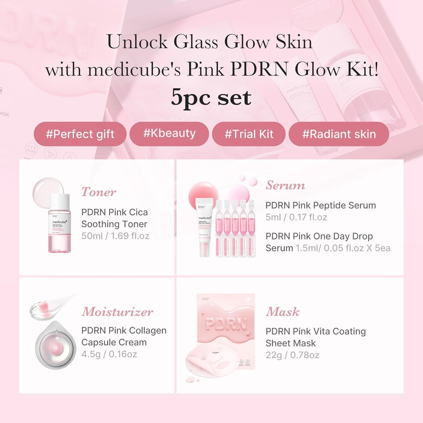 medicube_Salmon_DNA_PDRN_Trial_Kit_|_Glass_Glow_Mini_Skincare_Set_with_Toner,_Serum_&_Sheet_Mask_for_Hydrating,_Firming,_Moisturizing_|Gift_&_Travel_Essentials_for_Women_&_Girls_|_Korean_Skincare
