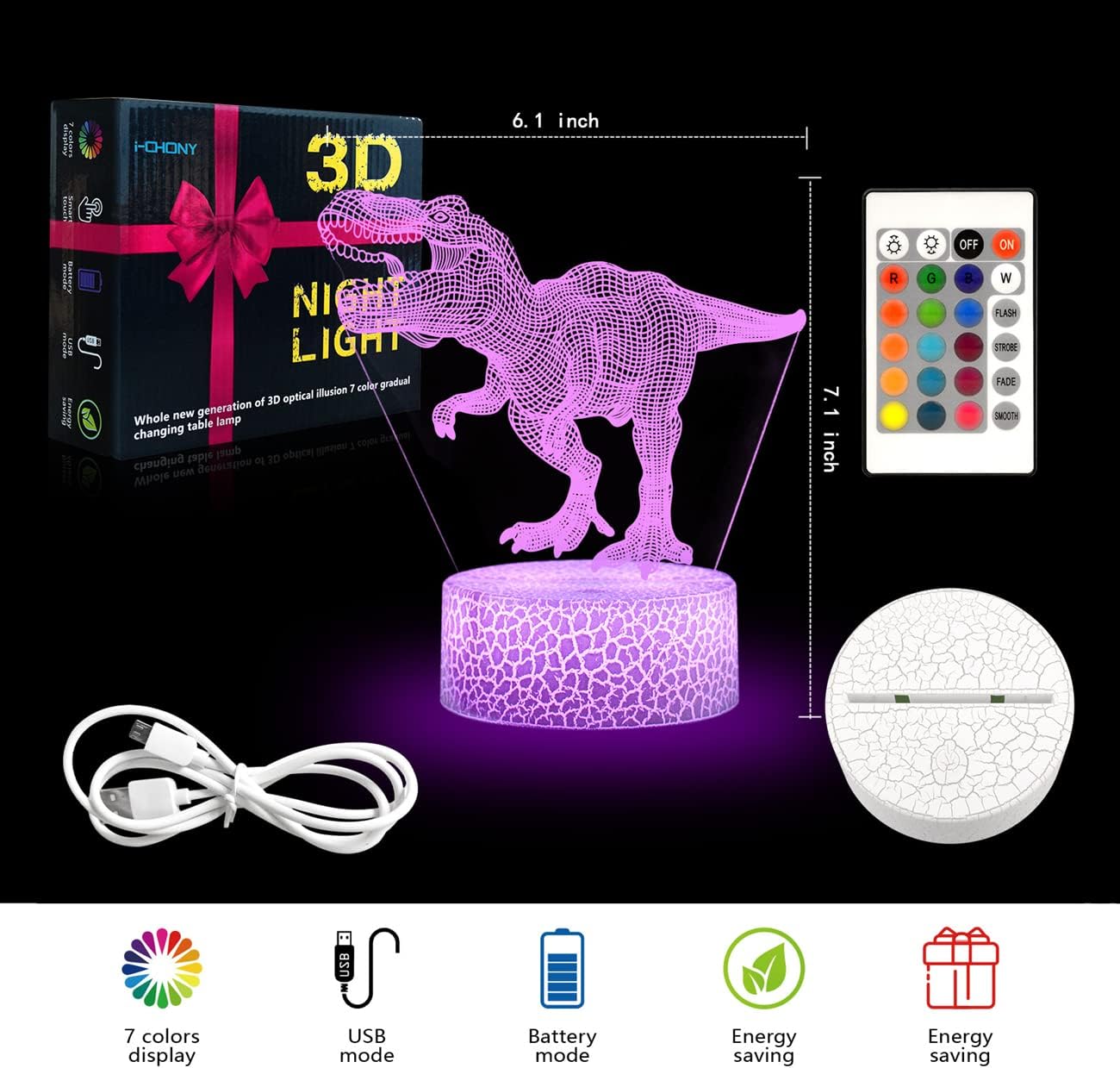 i-CHONY_Dinosaur_Toy_T-Rex_3D_Night_Light_for_Kids_16_Colors_Dimmable_Dinosaur_Led_Light_with_Remote_&_Smart_Touch_&_USB_Cable_-_Dino_Gift_for_Adults_Teens_Boys_Girls_Birthday_Christmas