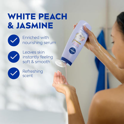 NIVEA_Refreshing_White_Peach_and_Jasmine_Body_Wash_with_Nourishing_Serum,_Scented_Body_Wash_for_Women,_Enriched_with_Provitamin_B5_and_Vitamin_E,_20_Fl_Oz_Bottle