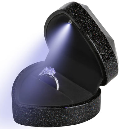 Heart Shaped Ring Gift Box with LED Light, Velvet Earrings Jewelry Case with Light, Jewellry Display Box for Wedding, Engagement, Proposal, Birthday and Anniversary (Sky Black)
