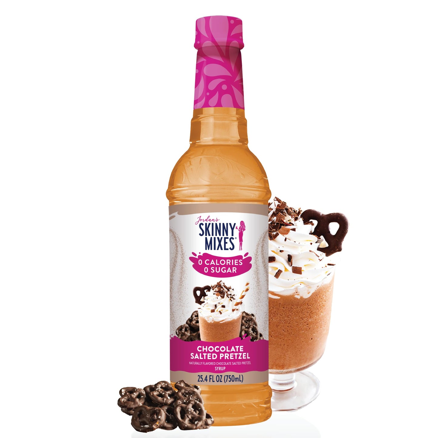 Jordan&amp;#39;s Skinny Mixes Syrups Sugar Free Coffee Syrup, Chocolate Covered Pretzel Syrup Flavor, Zero Calorie Flavoring for Latte, Protein Shake, Cocktail &amp;amp; More, Gluten Free, Keto Friendly, 25.4 Fl Oz, 1 Pack