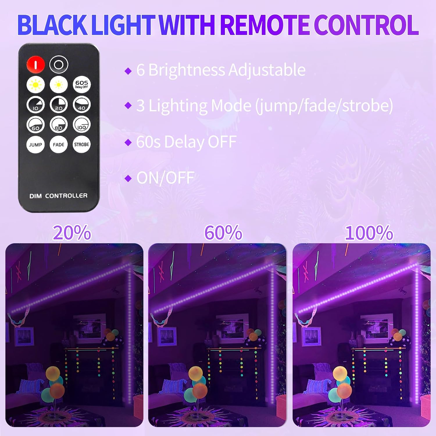 50_Ft/66FT_Black_Light_Strip_&_Remote,_900LEDs,_Dimmable_12V_Flexible_Black_Lights_for_Glow_Party,_Bedroom,_Hallween,_Fluorescent_Tapestry_Poster,_3_Light_Modes,_Non-Waterproof