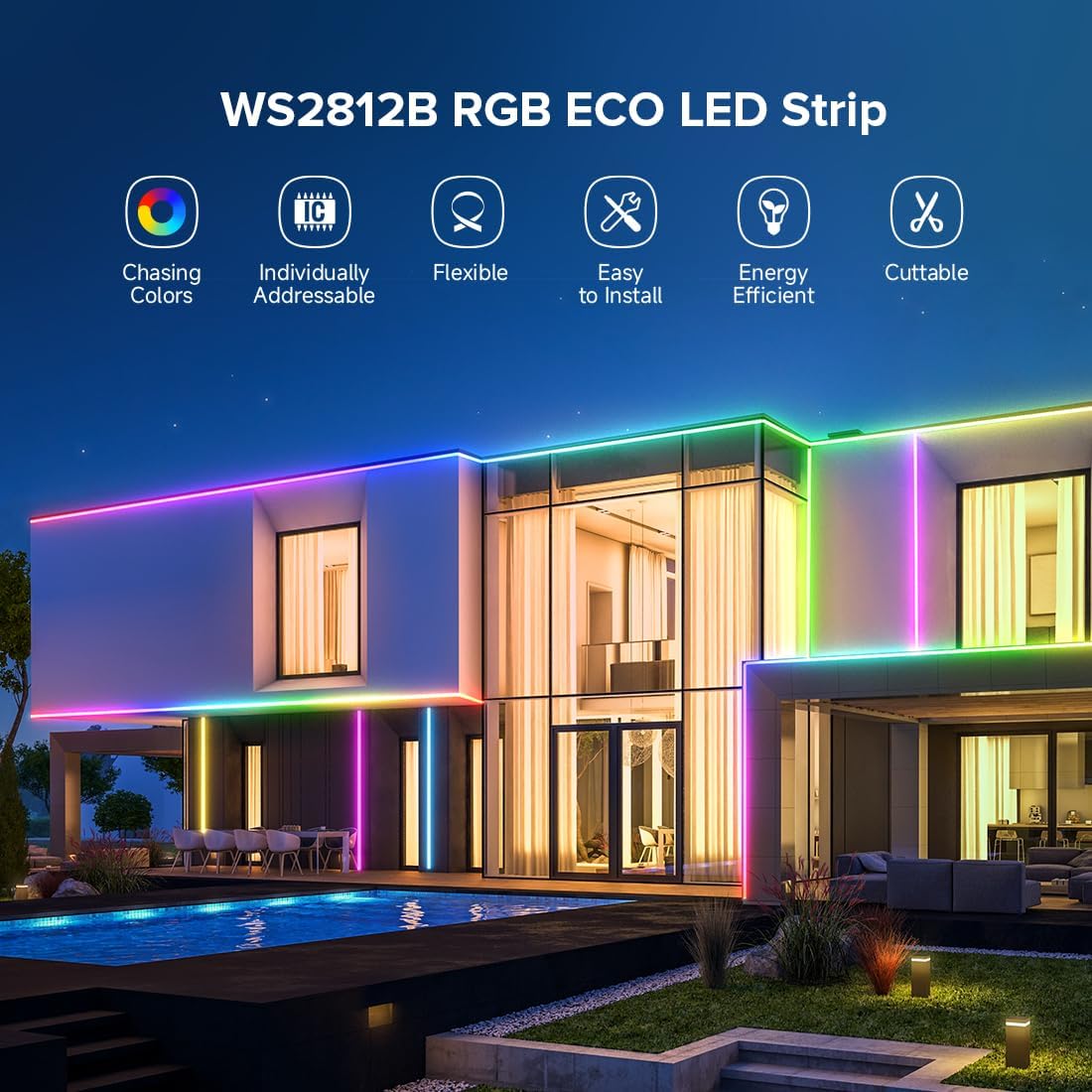 SEZO_WS2812B_ECO_LED_Strip_Light_3.3FT/16.4FT_-_60LEDs/100LEDs/144LEDs/150LEDs/300LEDs_300Pixels_Individually_Addressable_Programmable_5050SMD_Digital_RGB_Alloy_Wires_Flexible_Dream_Color_IP30_Non-Waterproof_PCB_Black_DC5V