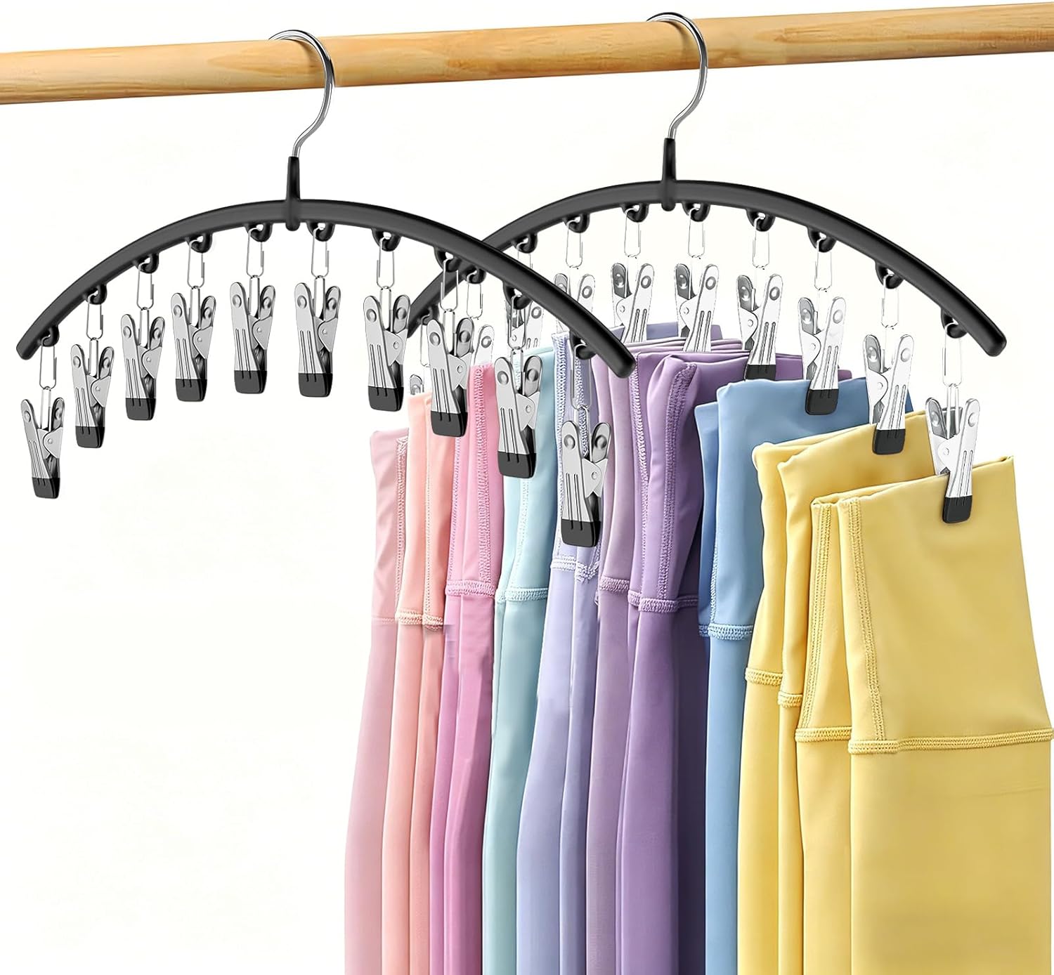 Legging_Organizer_for_Closet,2_Pack_Metal_Yoga_Pants_Hangers_w/10_Clips_Hold_20_Leggings,Space_Saving_Hanging_Closet_Organizer_Clothes_Hanger_College_Dorm_Essentials_Apartment_Essential,Black