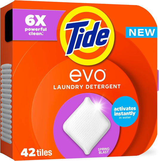 Tide_evo_Spring_Blast_Scent_Laundry_Detergent_Fiber_Tiles_Works_on_100%_of_Common_Stains_Safe_for_All_Machines_and_Water_Conditions_Concentrated_HE_Compatible_Clean_and_Instant_Dissolve,_42_Count