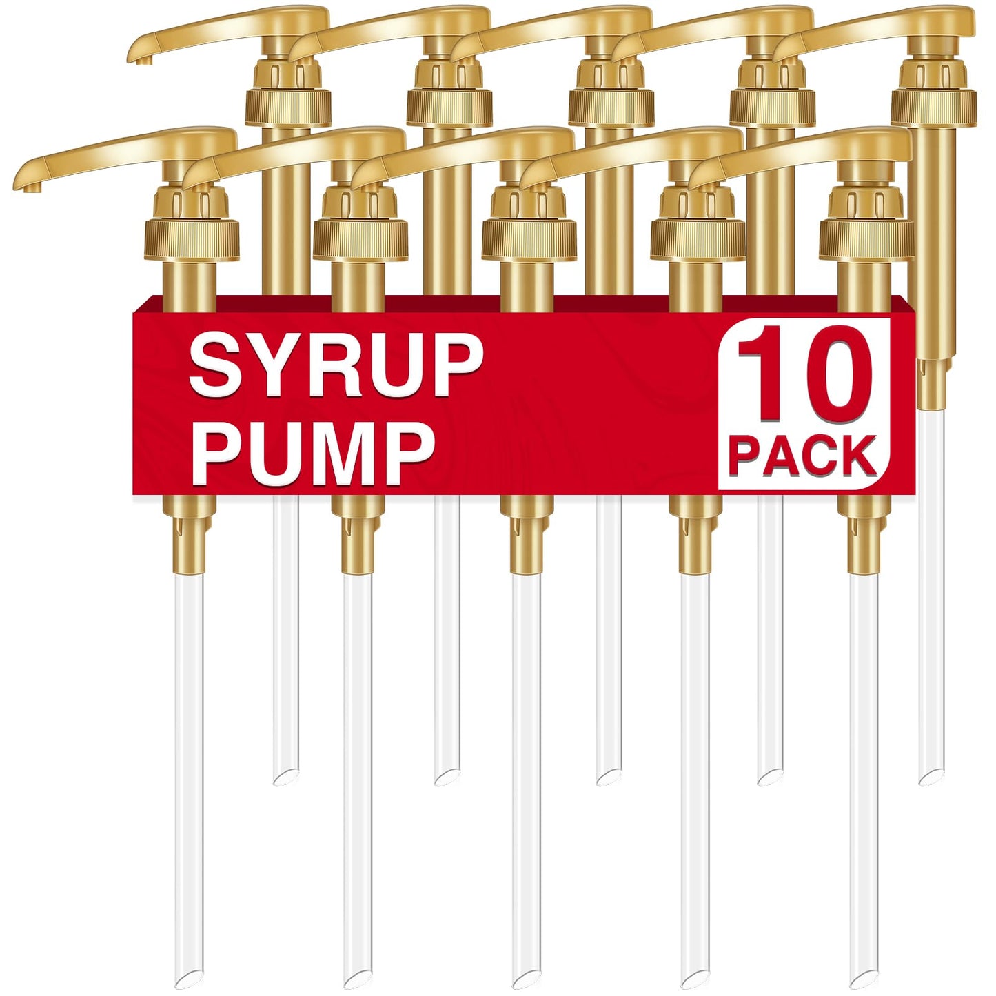 VOISEN Coffee Syrup Pumps, 10 Pack Gold Syrup Pump, Skinny Syrup Pump for 750ml 25.4oz Syrup Bottle, Syrup Pump Dispenser for Kitchen Dinning Coffee Bar Drinking Mixes,Davinci,Jordans