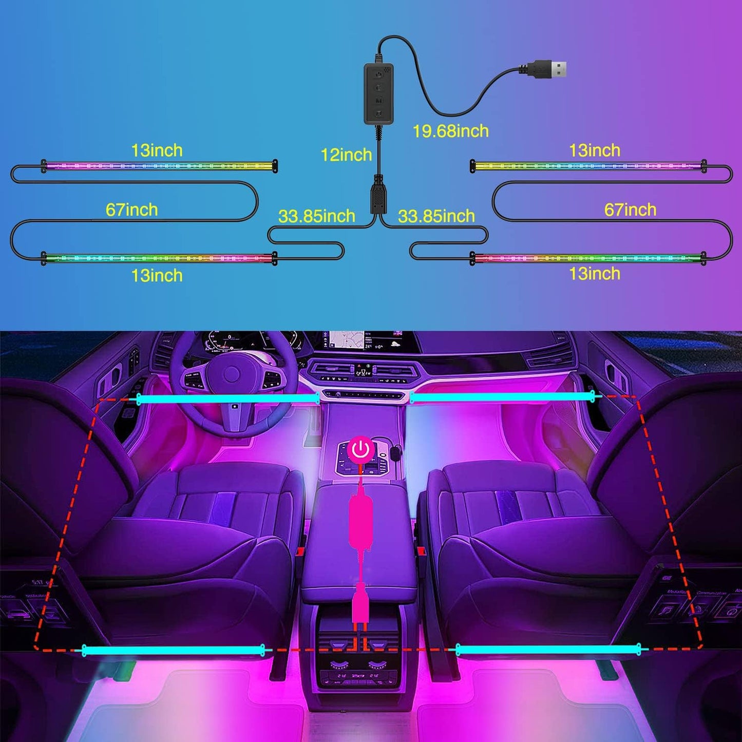 Nilight_72_LED_USB_Interior_Strip_Lights_Dream_Color_RGB-IC_12V_DC_with_App_RF_Remote_Control_Multicolor_Footwell_Under_Dash_Chasing_Inside_Light_Kits_2_Lines_Music_Sync_Mode_for_Cars_Truck_ATV_UTV