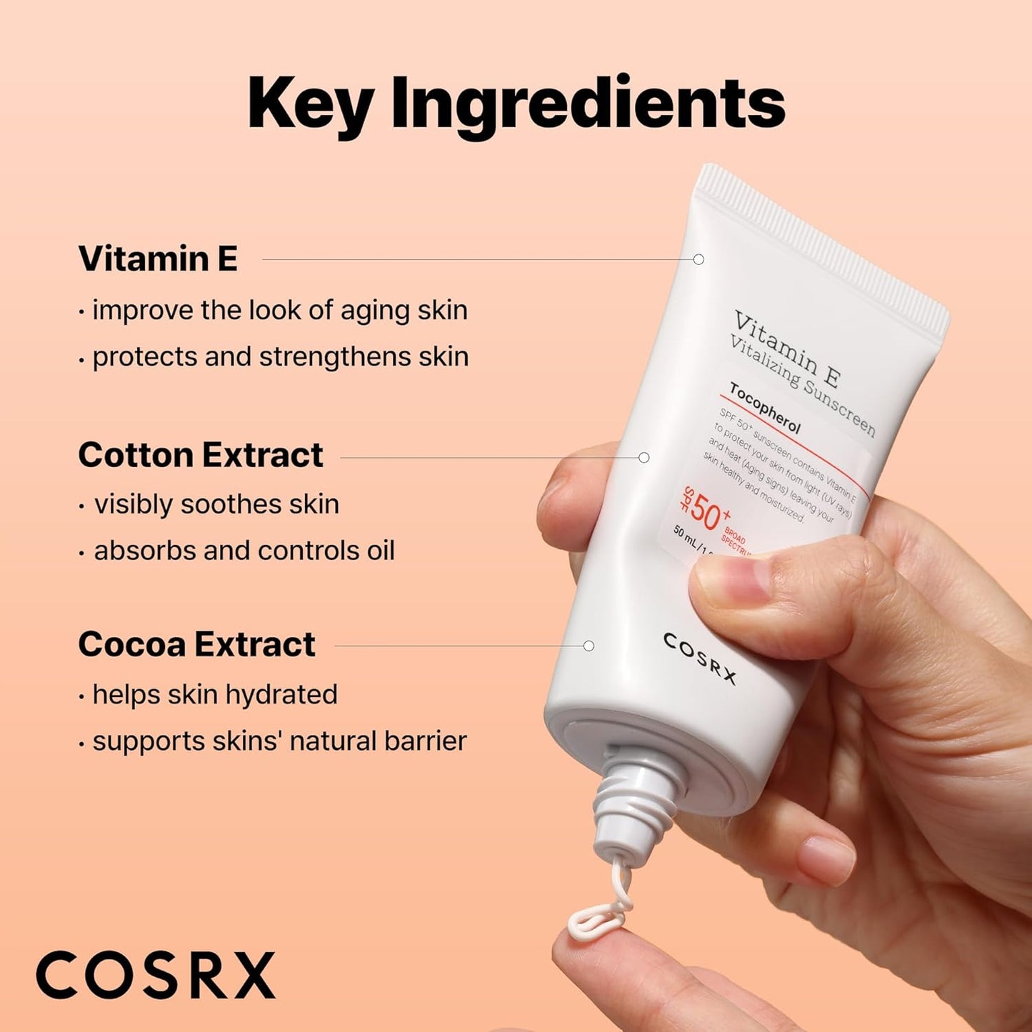 COSRX_Vitamin_E_Vitalizing_Sunscreen,SPF_50_Face_Sunscreen,_Lightweight,_Non-Sticky,_No_White_Cast,_Hydrating,_Beach_Essentials,_Travel_Essentials,_Korean_Skincare,_Mothers_Day_Gift_for_Mom1.69_fl_oz