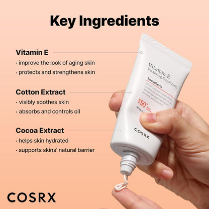 COSRX_Vitamin_E_Vitalizing_Sunscreen,SPF_50_Face_Sunscreen,_Lightweight,_Non-Sticky,_No_White_Cast,_Hydrating,_Beach_Essentials,_Travel_Essentials,_Korean_Skincare,_Mothers_Day_Gift_for_Mom1.69_fl_oz